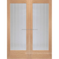 Oak Wood Door Etched Lines Clear Glass Entry Doors Interior Engineered Wood Frame Tempered Glass Clear, Frosted Etc Swing door